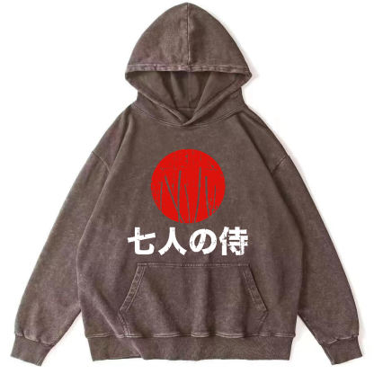 Japanese Style Seven Person Guard Attendant Vintage Washed Hoodie-Zazasy