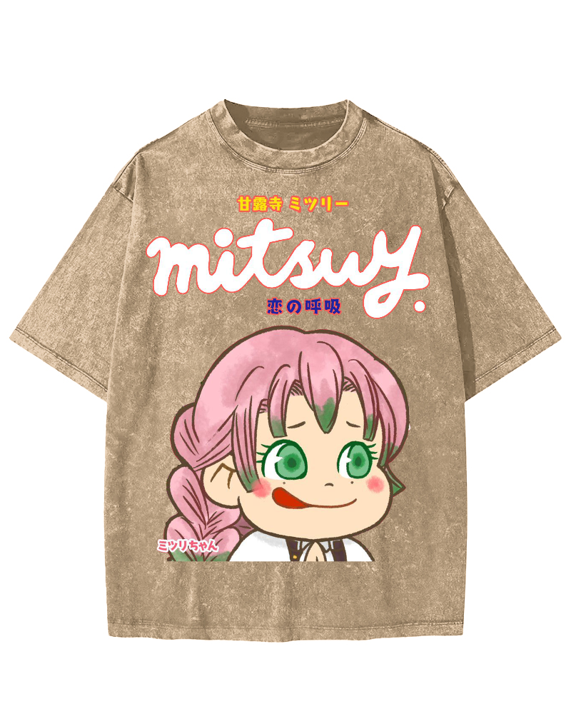 Japanese Anime Mitsuri Vintage Washed T-shirt