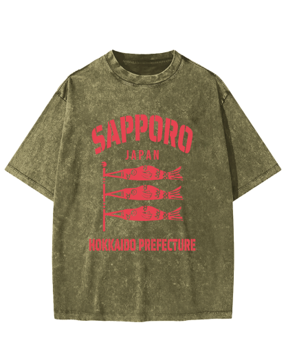 Sapporo Hokkaido Prefecture Vintage Washed T-shirt-Zazasy