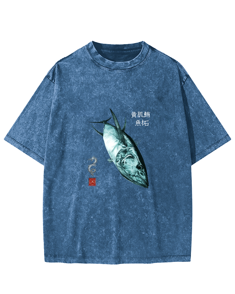 Japanese Tuna Pattern Vintage Distressed T-shirt-Zazasy