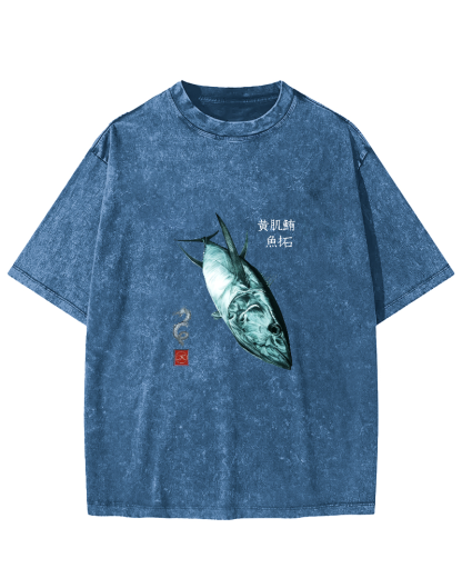 Japanese Tuna Pattern Vintage Distressed T-shirt-Zazasy