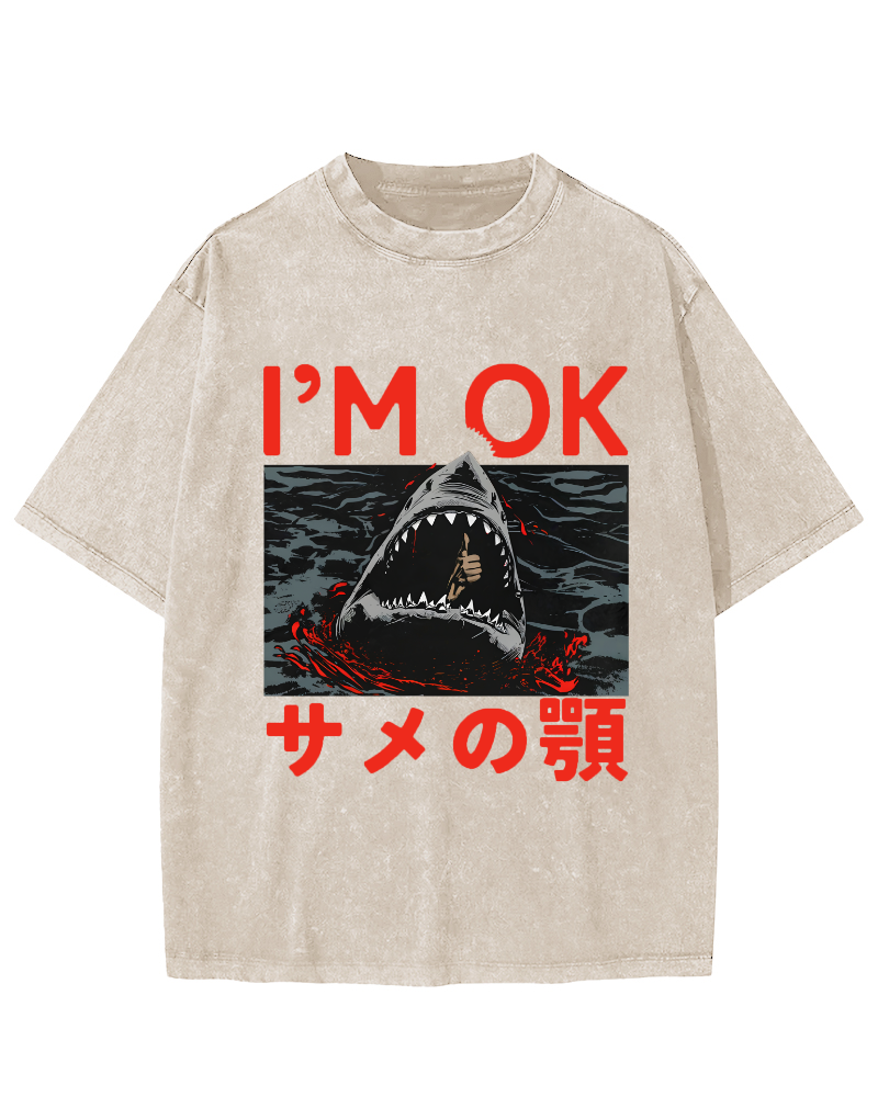 IM OK Japanese Style Vintage Washed T-shirt-Zazasy