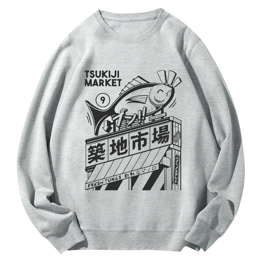 Tsukiji Seafood Market Round Neck Sweatshirt-Zazasy