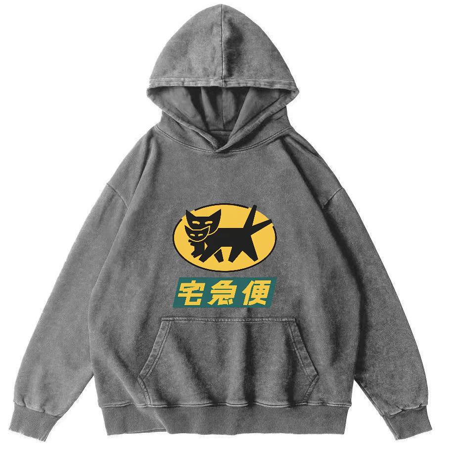 Japanese Cat Pattern Vintage Distressed Hoodie-Zazasy