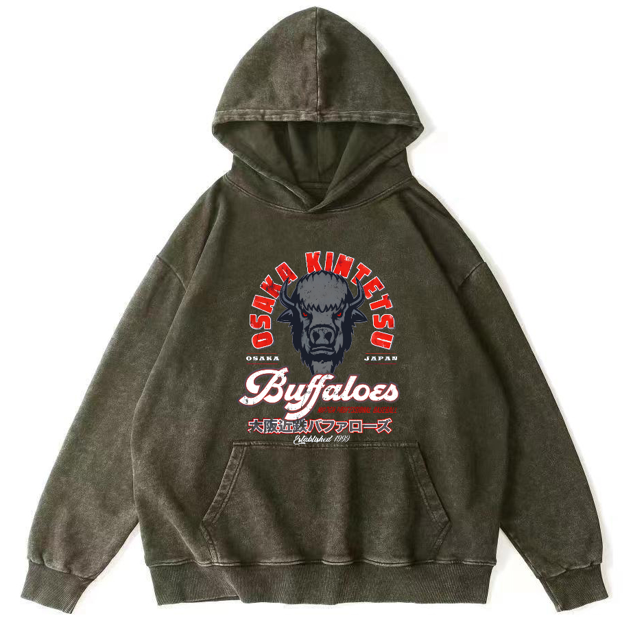 Osaka Kintetsu Buffaloed Vintage Washed Hoodie-Zazasy