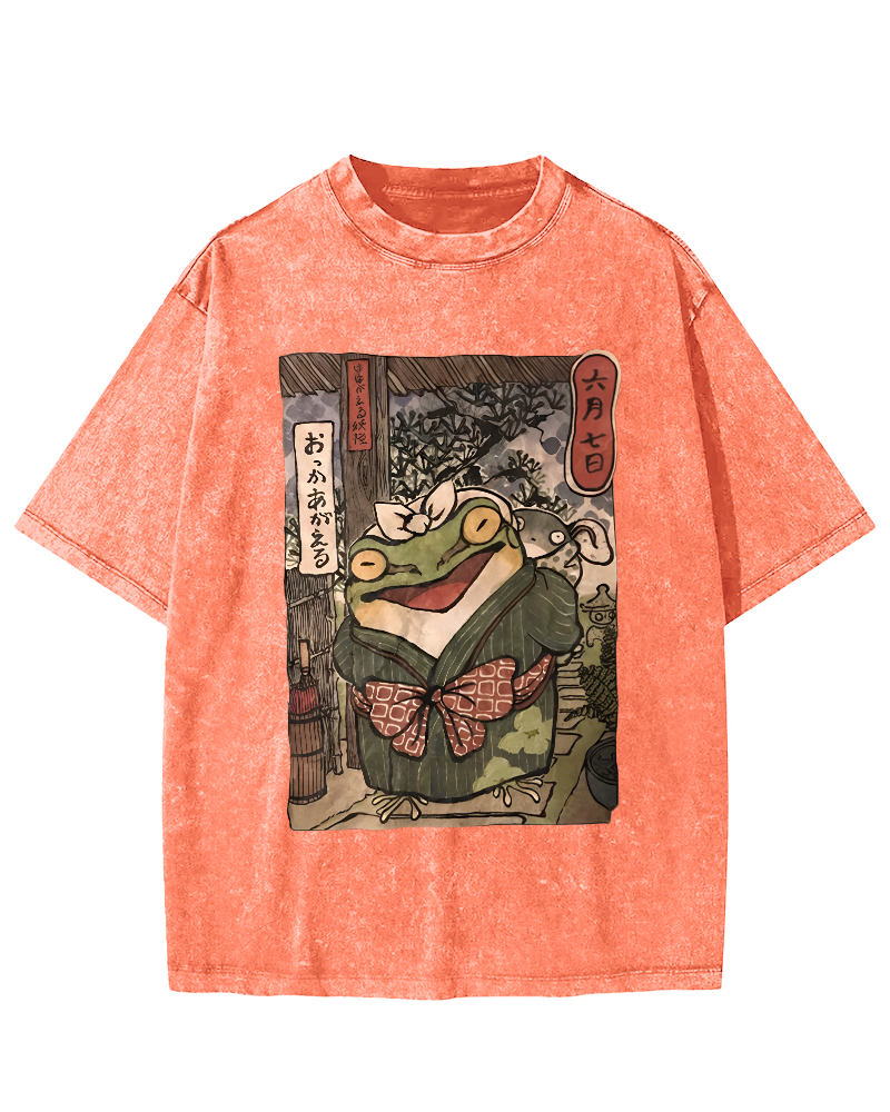 A Warm Family Of Frogs Vintage Washed T-shirt-Zazasy
