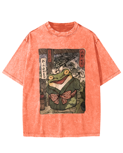 A Warm Family Of Frogs Vintage Washed T-shirt-Zazasy
