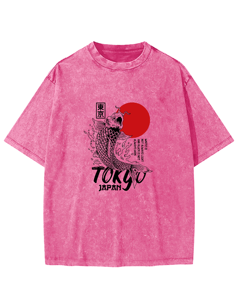 Tokyo Koi Pattern Vintage Distressed T-shirt-Zazasy