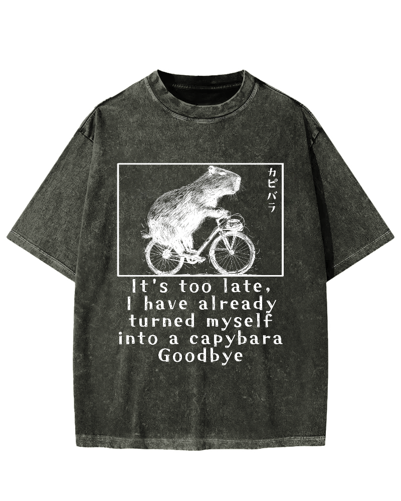 Capybara Riding Bicycle Vintage Washed T-shirt