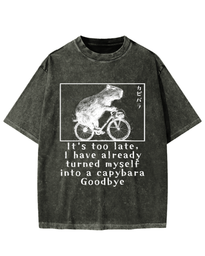 Capybara Riding Bicycle Vintage Washed T-shirt