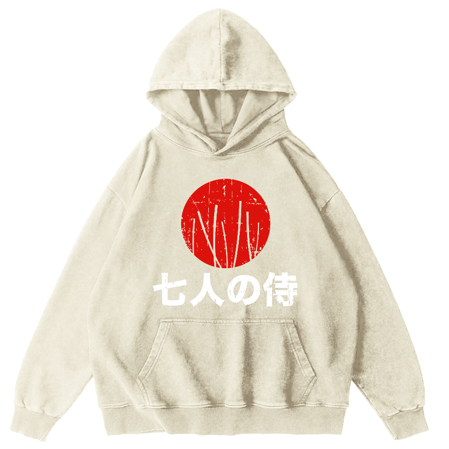 Japanese Style Seven Person Guard Attendant Vintage Washed Hoodie-Zazasy