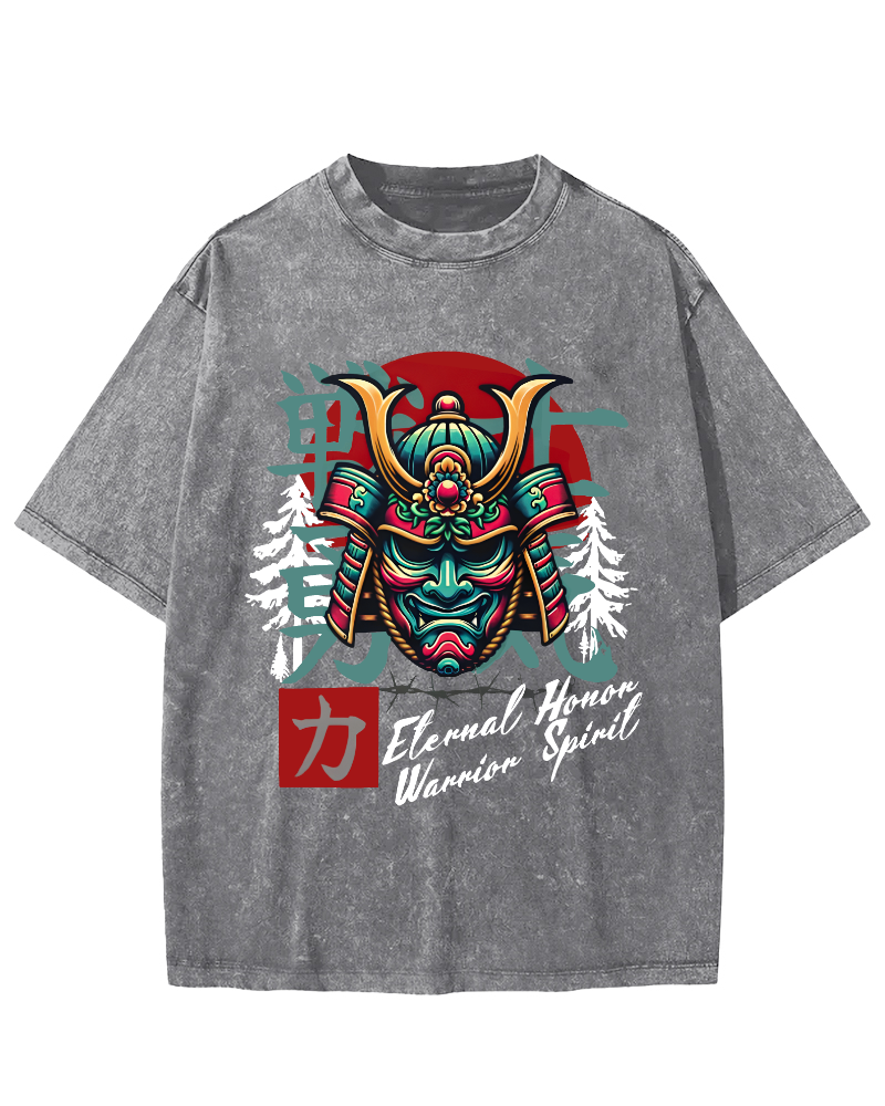 Warrior Courage Abstract Japanese Style Vintage Distressed T-shirt-Zazasy