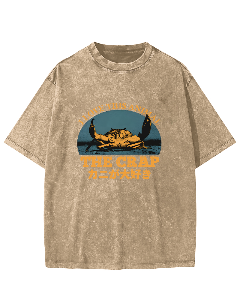 Retro Crab Pattern Vintage Distressed T-shirt-Zazasy