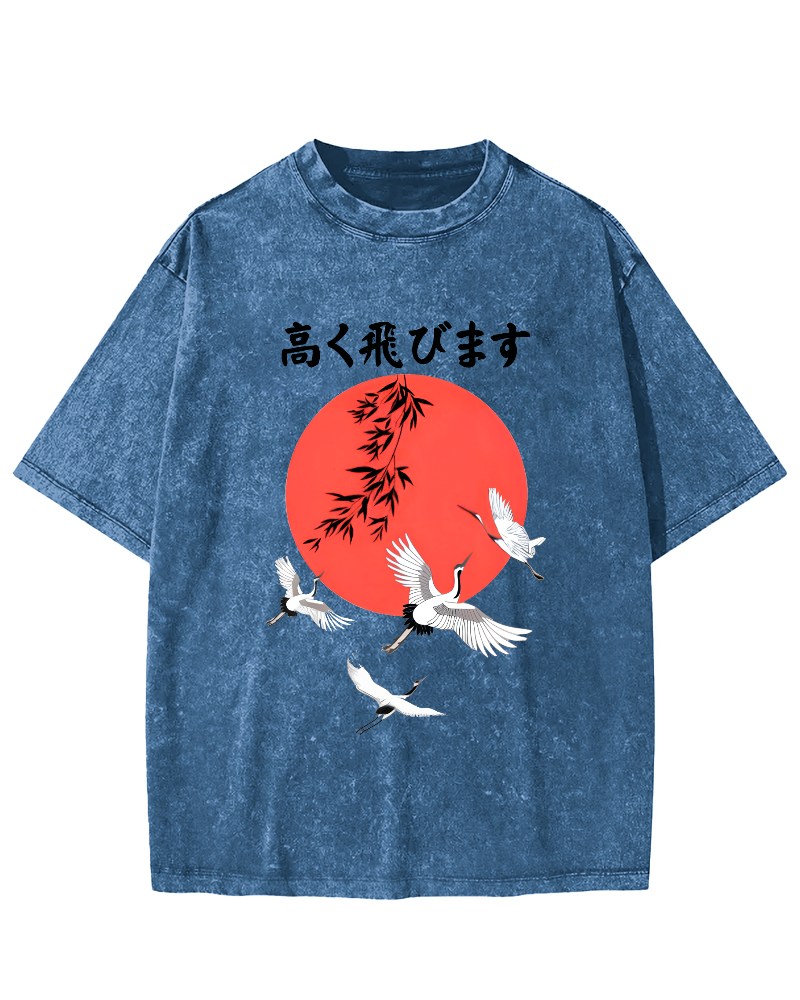 Flying Crane Japan Vintage Washed T-shirt-Zazasy