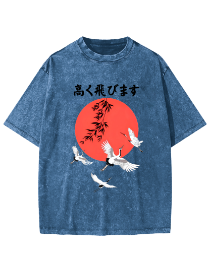 Flying Crane Japan Vintage Washed T-shirt-Zazasy