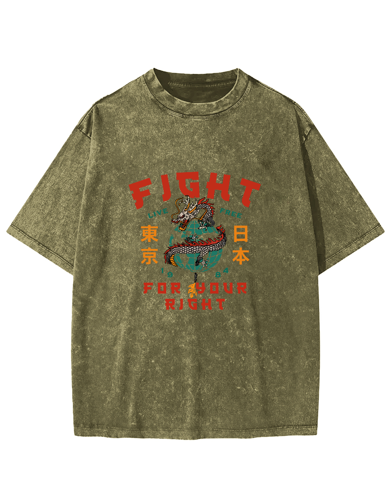 Tokyo Dragon Pattern Japanese Style Vintage Distressed T-shirt-Zazasy