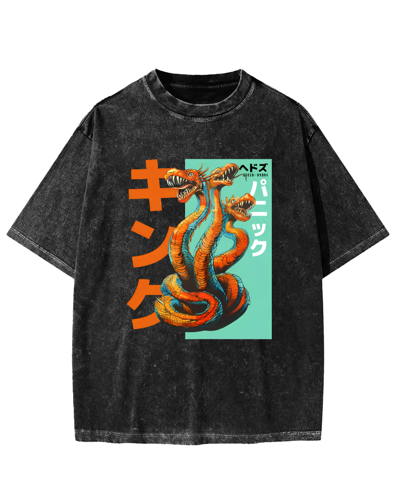 Queen Hydra Monster Vintage Washed T-shirt-Zazasy