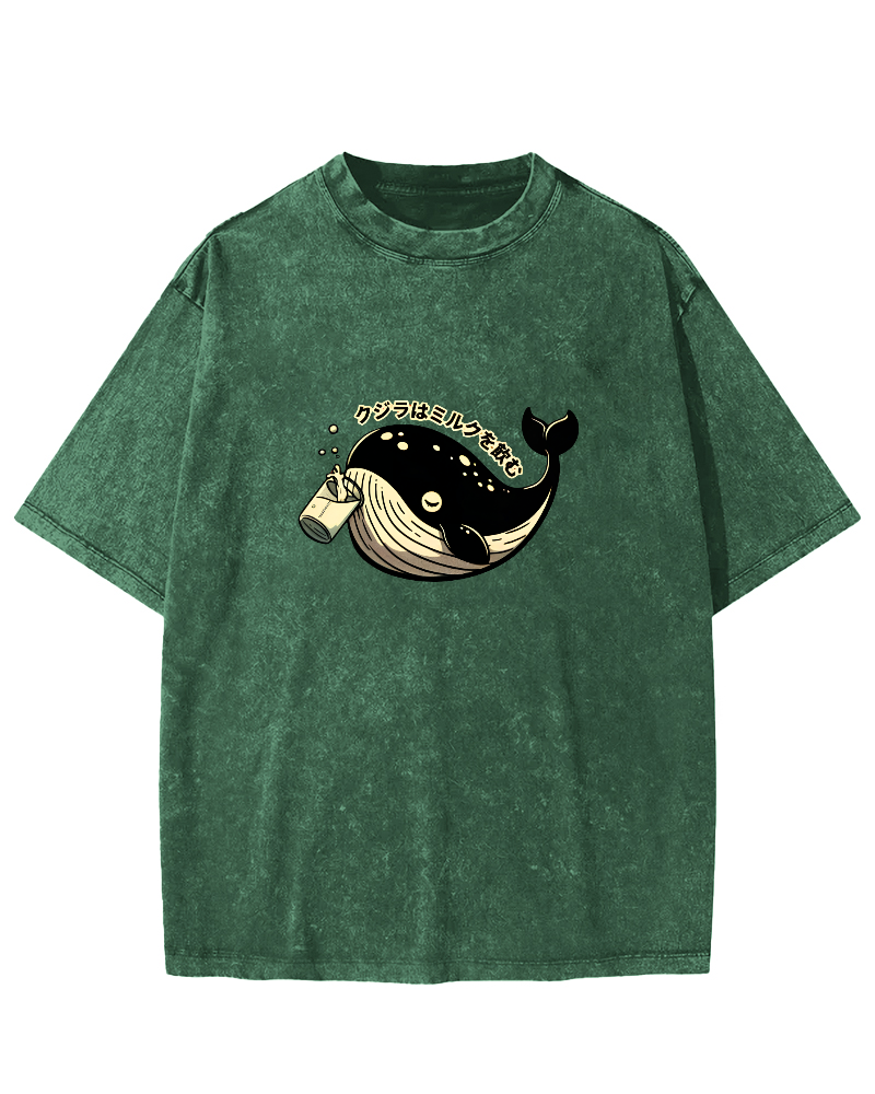 Japanese Whale Pattern Vintage Distressed T-shirt-Zazasy