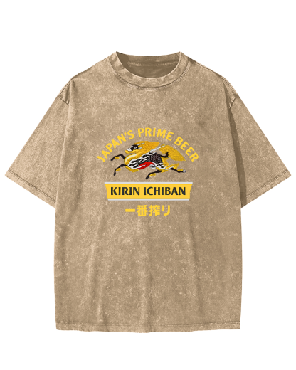 Kirin Ichiban Beer Logo Japanese Washed T-Shirt-Zazasy