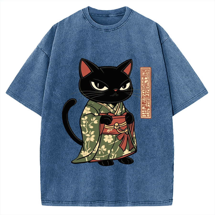 Japanese Cat Geisha Vintage Washed T-shirt