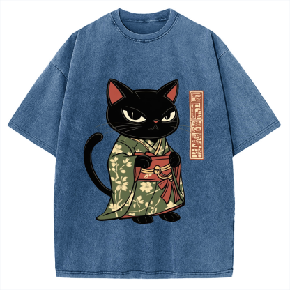 Japanese Cat Geisha Vintage Washed T-shirt