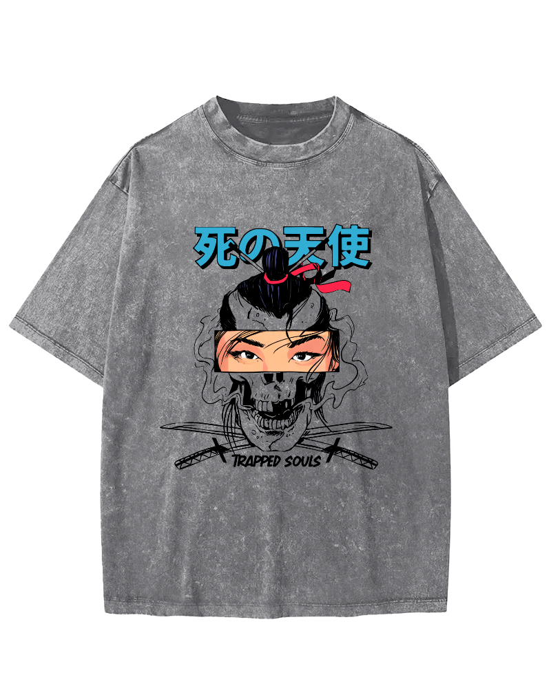 Japanese Angel Anime Vintage Washed T-shirt-Zazasy