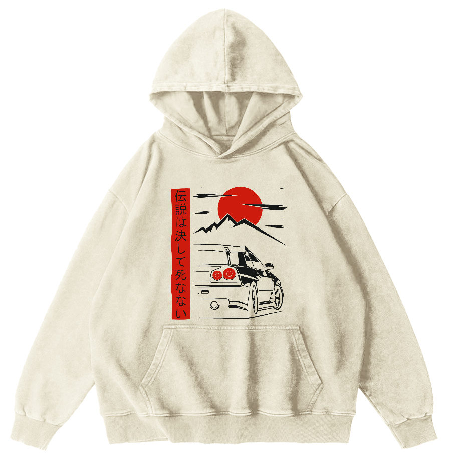 Japanese Style Scenery Vintage Washed Hoodie-Zazasy