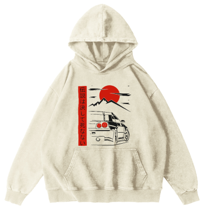 Japanese Style Scenery Vintage Washed Hoodie-Zazasy