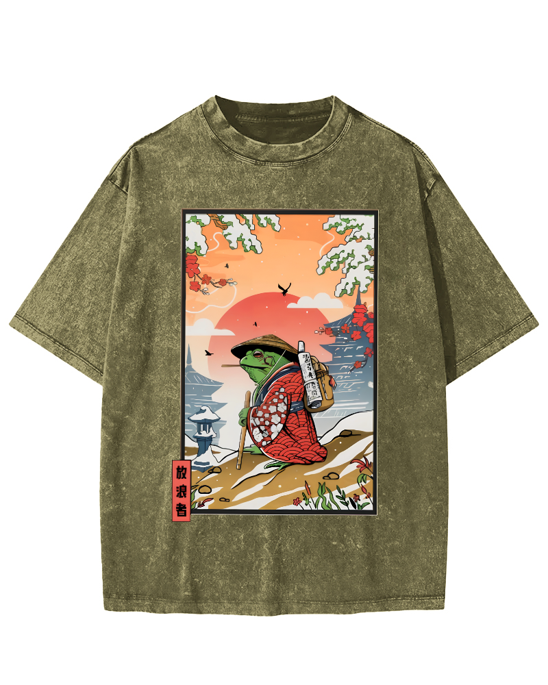 Wanderer Japanese Vintage Washed T-shirt-Zazasy
