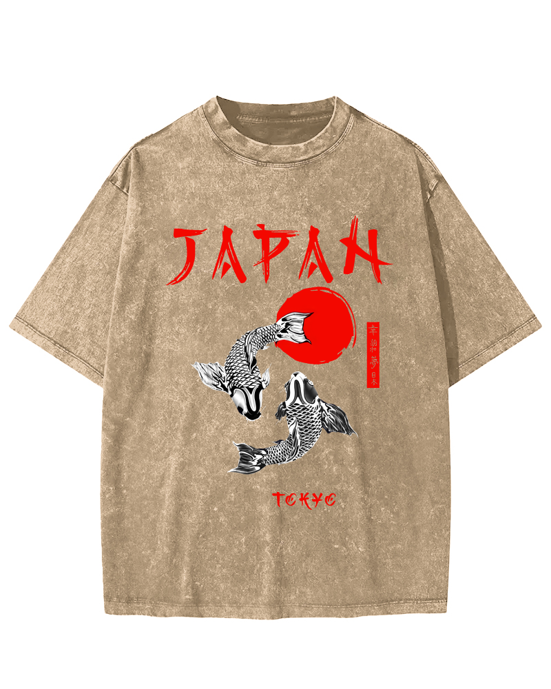 Japanese Koi Fish Vintage Distressed T-shirt-Zazasy