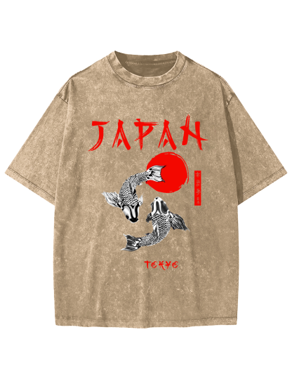 Japanese Koi Fish Vintage Distressed T-shirt-Zazasy