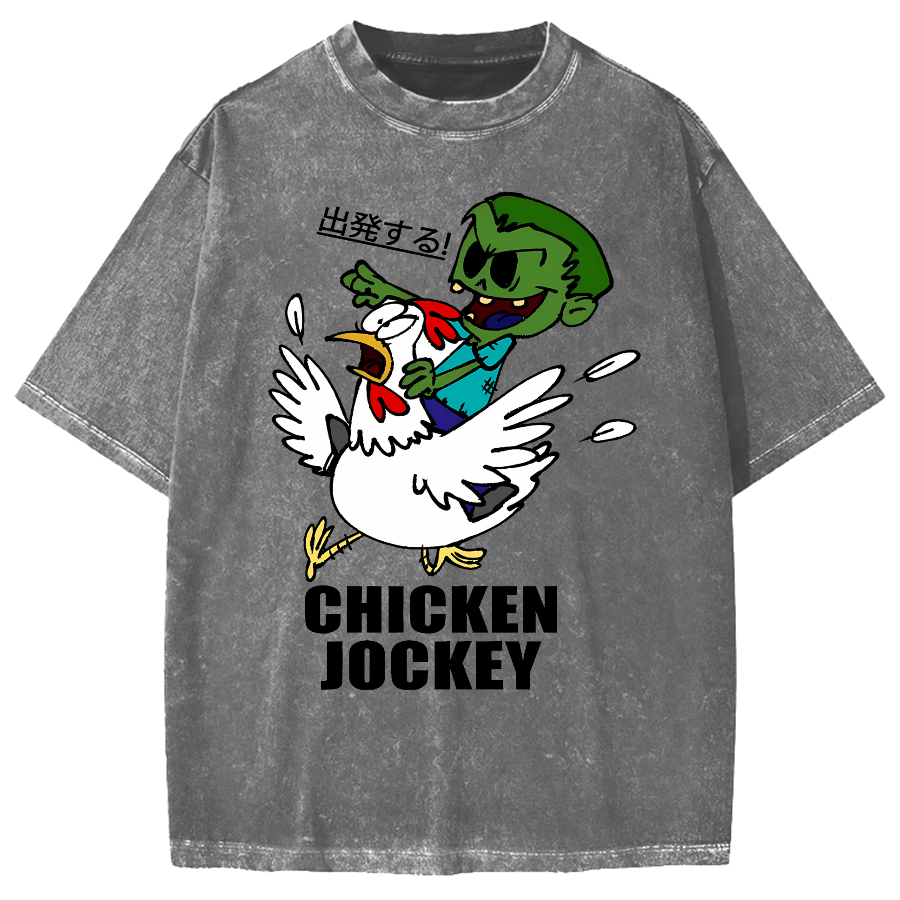 Zombie Riding Chicken Vintage Washed T-shirt
