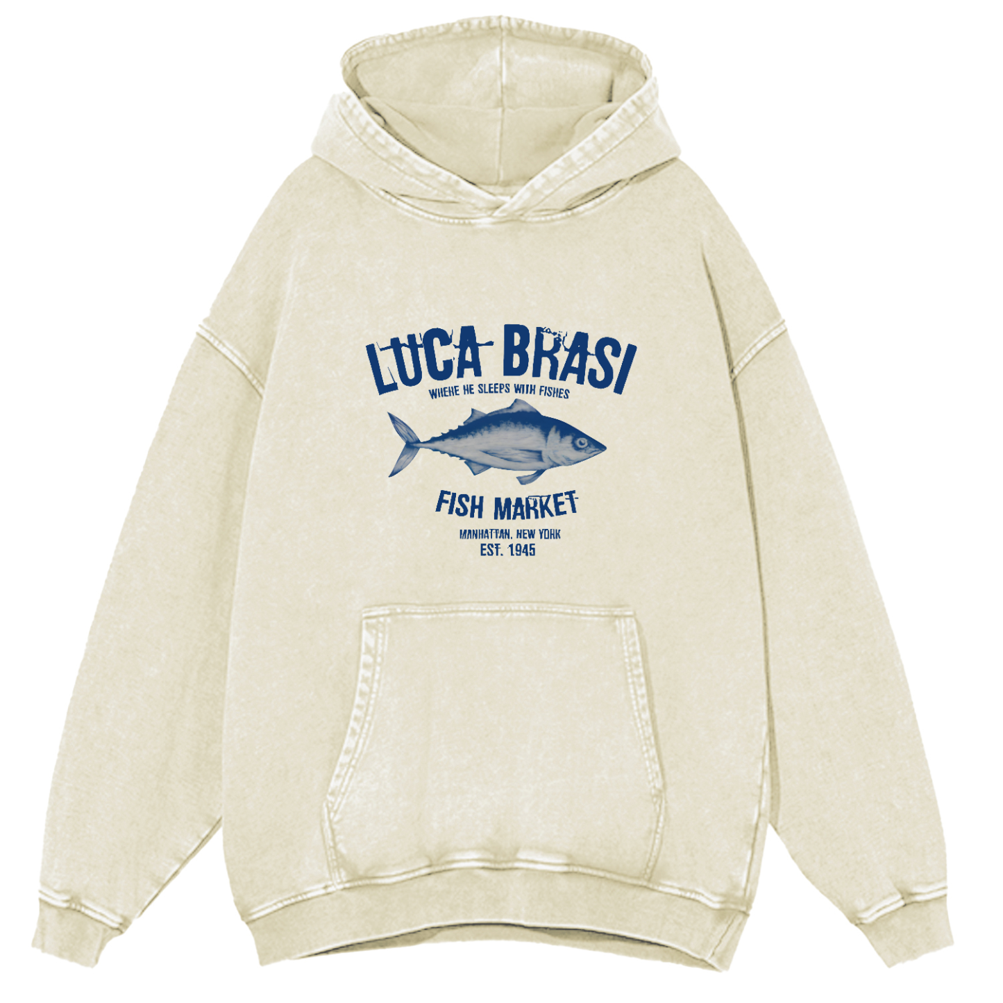 Retro Sea Fish Pattern Vintage Distressed Hoodie-Zazasy