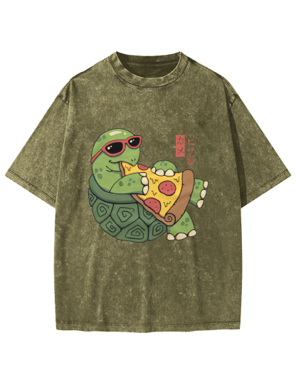 Turtle Japanese Style Pizza Lover Vintage Distressed T-shirt-Zazasy