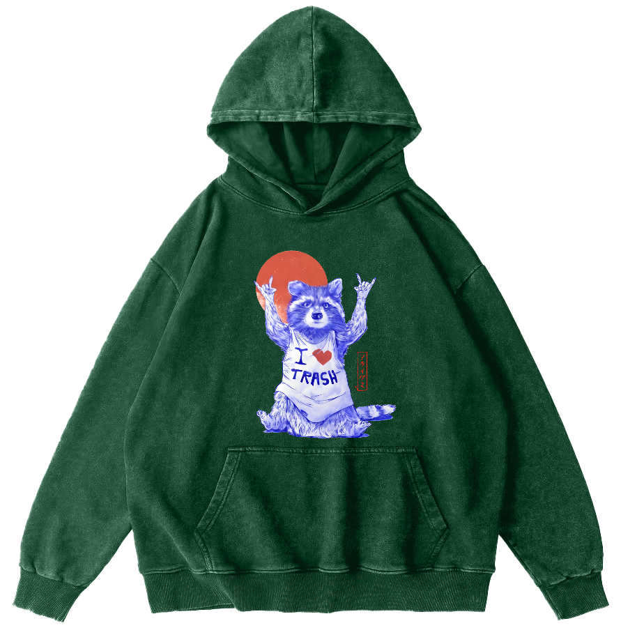 I Love Ttrash Raccoons, Japanese Style Vintage Distressed Hoodie-Zazasy