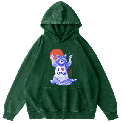 I Love Ttrash Raccoons, Japanese Style Vintage Distressed Hoodie-Zazasy