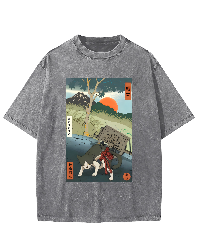 The Spirit of Japanese Warriors Vintage Washed T-shirt-Zazasy