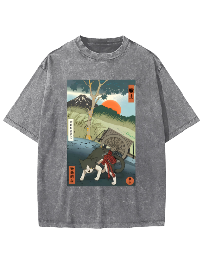 The Spirit of Japanese Warriors Vintage Washed T-shirt-Zazasy