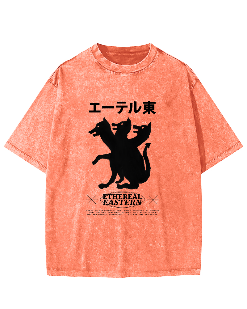Japanese Puppy Pattern Vintage Distressed T-shirt-Zazasy