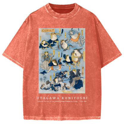 Utagawa Kuniyoshi Frogs Vintage Wash Japanese Design Vintage Washed T-shirt