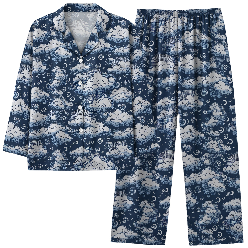 Japanese style auspicious cloud comfortable long sleeved shirt and pajama set