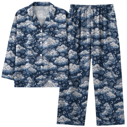 Japanese style auspicious cloud comfortable long sleeved shirt and pajama set