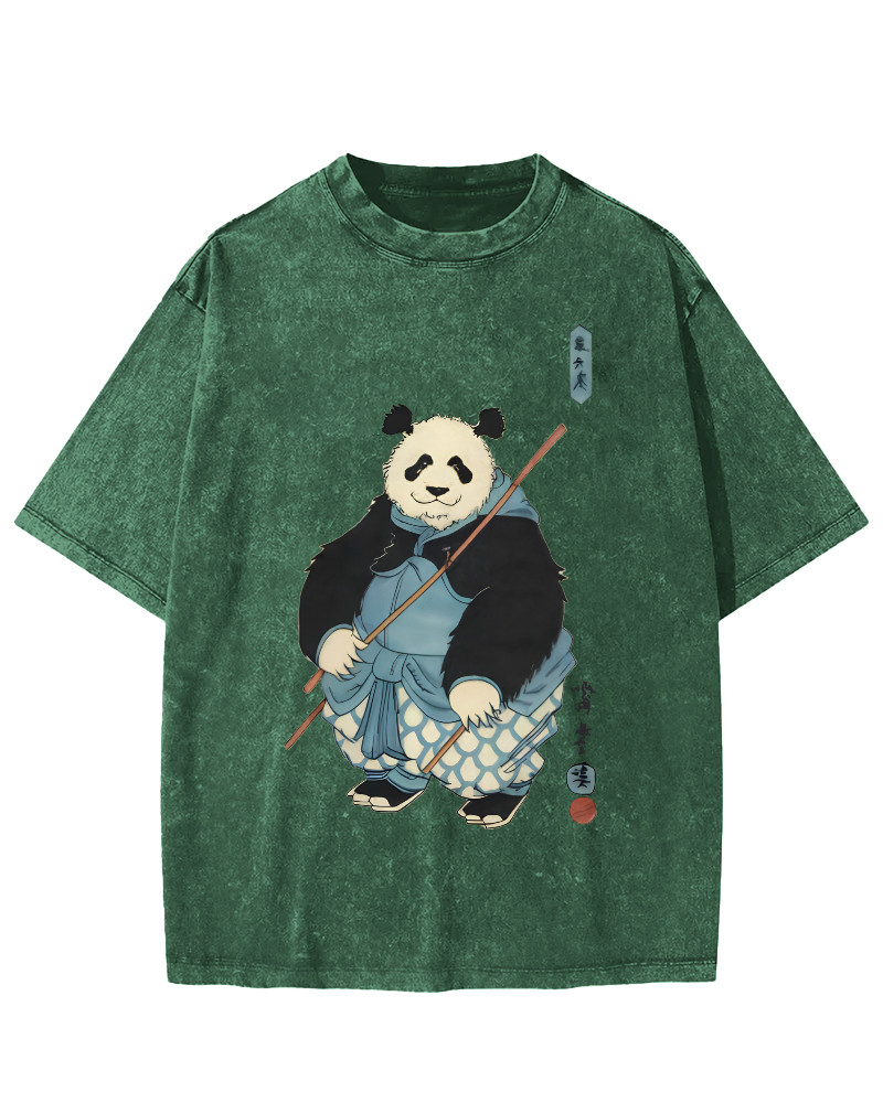 Panda Hero Japanese Style Vintage Washed T-shirt-Zazasy