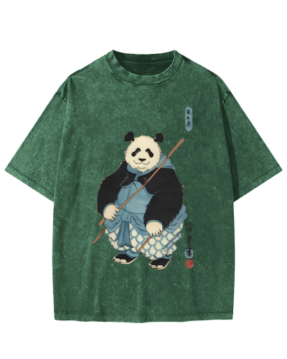 Panda Hero Japanese Style Vintage Washed T-shirt-Zazasy