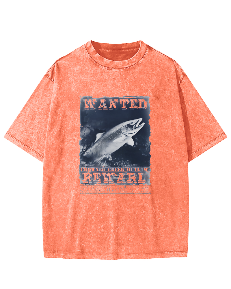 Japanese Sea Fish Pattern Vintage Distressed T-shirt-Zazasy