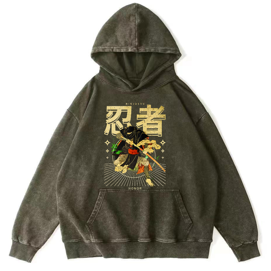 Japanese Ninja Vintage Distressed Hoodie-Zazasy