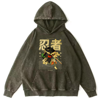 Japanese Ninja Vintage Distressed Hoodie-Zazasy