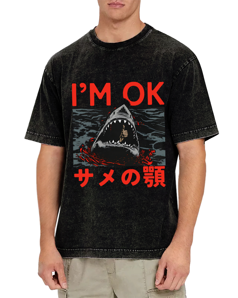 IM OK Japanese Style Vintage Washed T-shirt-Zazasy