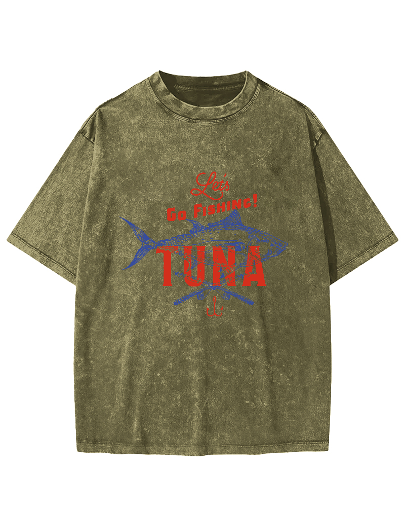 Retro Tuna Fishing Japanese Washed T-shirt-Zazasy