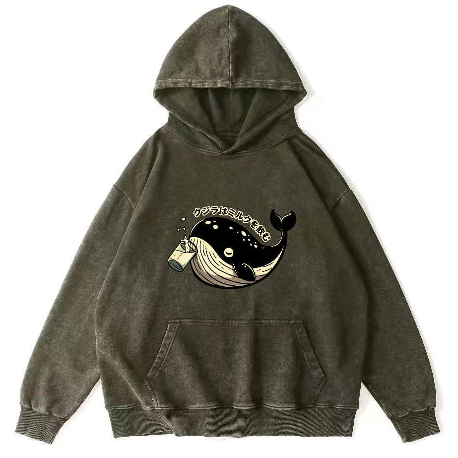 Japanese Whale Pattern Vintage Distressed Hoodie-Zazasy